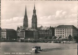 Hamburg Alster View to City Hall Postcard