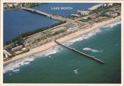 Lake Worth Country Club & Municipal Fishing Pier Aerial Postcard
