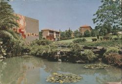 Ofakim Memorial Corner, Building with Mural, Pond, Israel Postcard