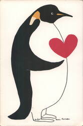 Penguin Holding Red Heart by Susie Reneau Postcard