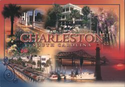 Charleston SC Collage: Historic Homes, Bridge, Boats Postcard