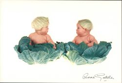 Two Babies in Cabbage Leaves by Anne Geddes Postcard