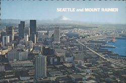 Seattle Downtown, Harbor, Kingdome & Mount Rainier Postcard