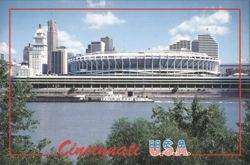 Cincinnati Riverfront Stadium & Skyline, Ohio River Postcard