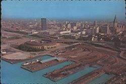 Aerial View World Port, Terminal Tower, Cleveland Stadium Postcard