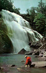 Trout Fishing Below Beautiful Mountain Waterfalls Postcard