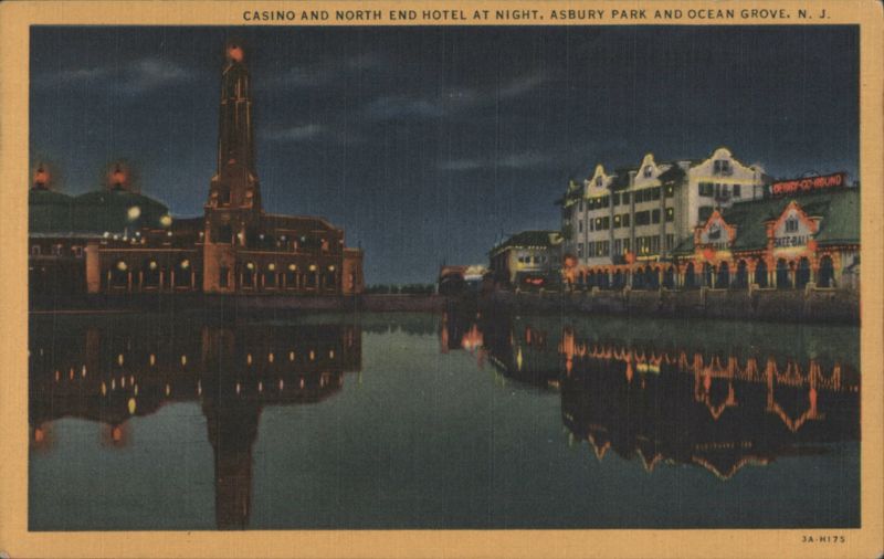Casino and North End Hotel at Night, Asbury Park & Ocean Grove New Jersey