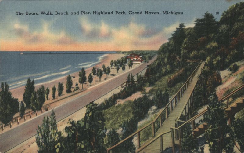 Board Walk, Beach and Pier, Highland Park Grand Haven Michigan