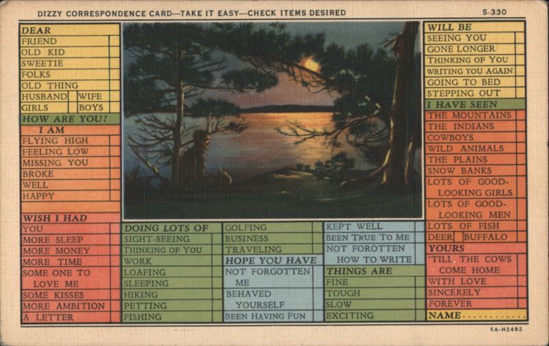 Dizzy Correspondence Card - Take It Easy - Check Items Desired
