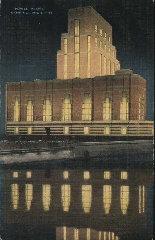 Power Plant, Night View, Illuminated Windows Lansing Michigan