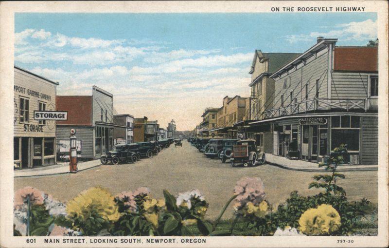 Main Street, Looking South, Newport, OR on Roosevelt Highway Oregon