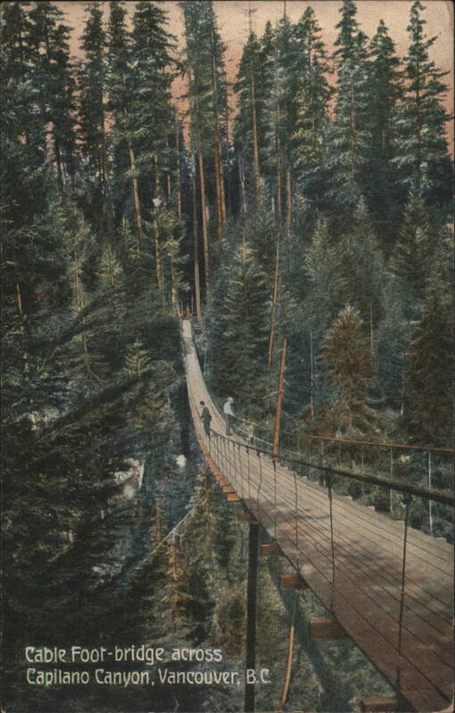 Cable Foot-bridge across Capilano Canyon, Vancouver, B.C. BC Canada