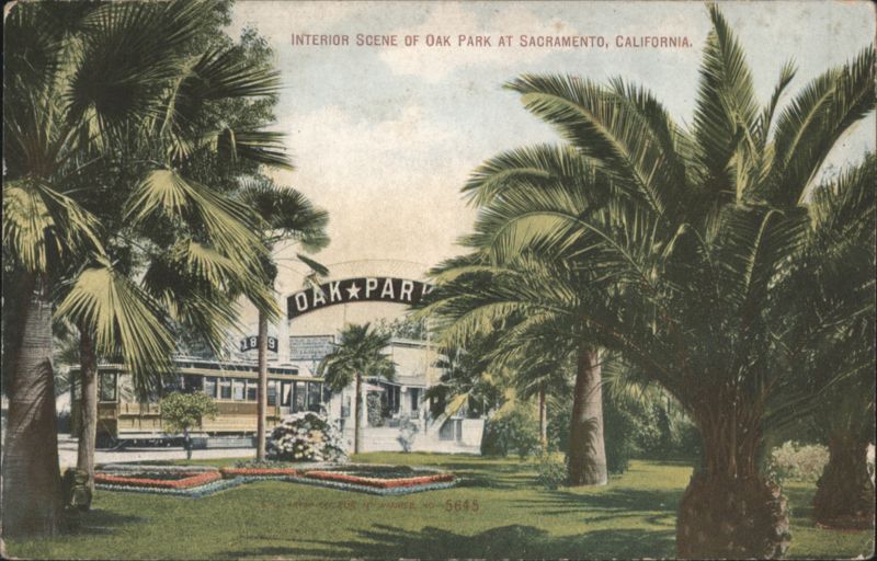 Oak Park, Sacramento, California with Streetcar & Palms