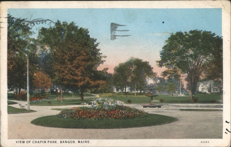 Chapin Park with Fountain and Flower Beds Bangor Maine