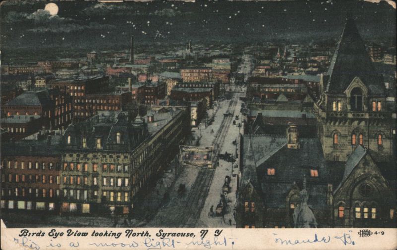 Birds Eye View looking North, Syracuse, NY - Mood Light Night New York