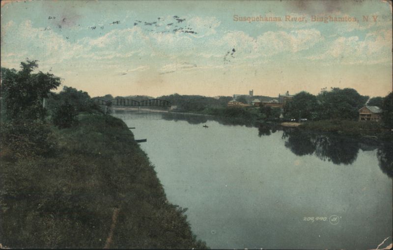 Susquehanna River, Binghamton, NY, with Bridge New York