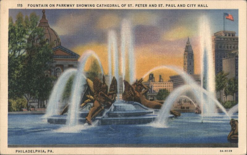 Swan Memorial Fountain, Cathedral & City Hall, Philadelphia Pennsylvania