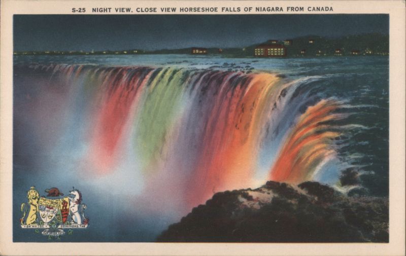 Night View. Close View Horseshoe Falls of Niagara from Canada Niagara Falls ON