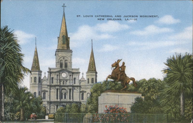 St. Louis Cathedral and Jackson Monument, New Orleans Louisiana