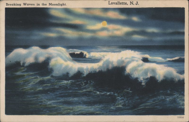 Breaking Waves in Moonlight, Lavallette, NJ New Jersey