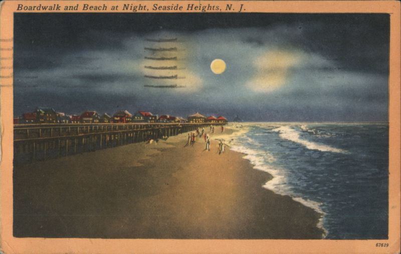 Boardwalk and Beach at Night Seaside Heights New Jersey