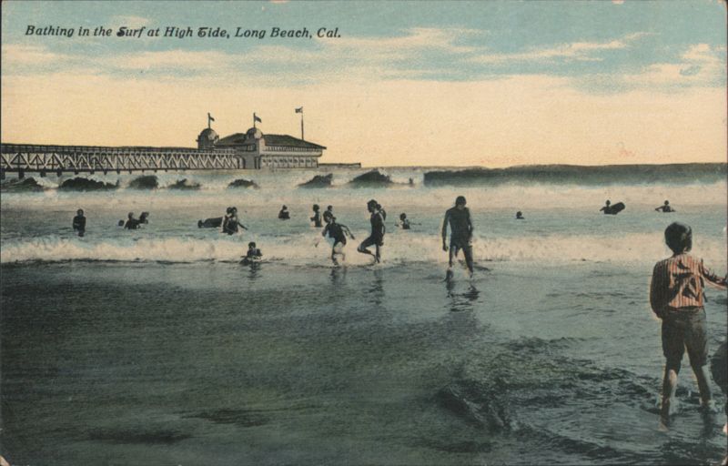 Bathing in Surf at High Tide, Long Beach, CA California