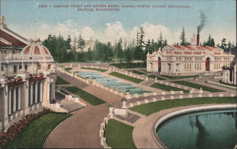 CASCADE COURT AND GEYSER BASIN, ALASKA-YUKON PACIFIC EXPOSITION Seattle Washington