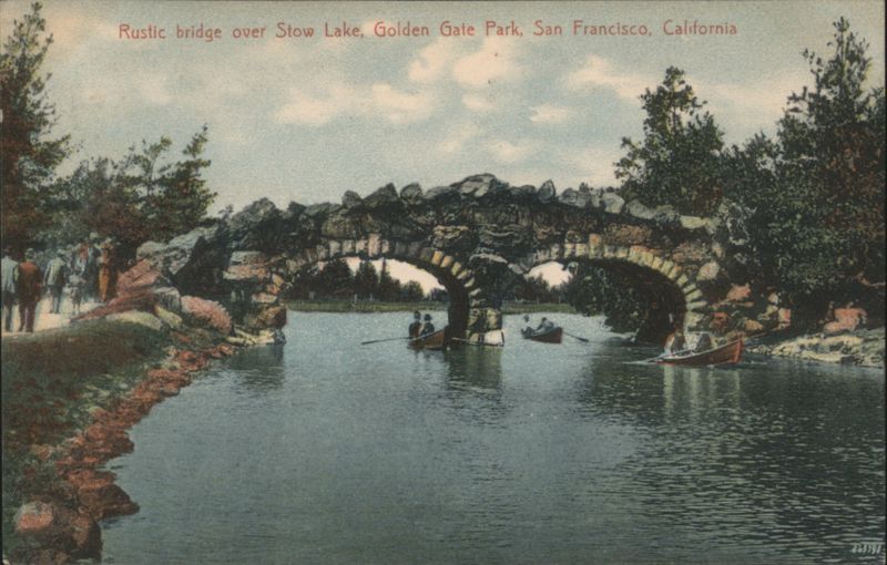 Rustic bridge over Stow Lake, Golden Gate Park San Francisco California