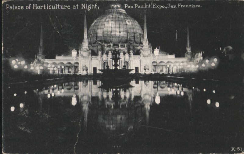 Palace of Horticulture at Night, Pan-Pacific Int. Expo. San Francisco California