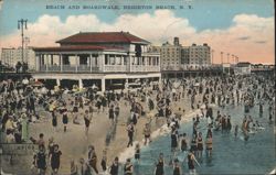 BEACH AND BOARDWALK, BRIGHTON BEACH, N. Y. Postcard
