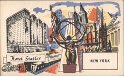Hotel Statler New York City Landmarks Illustration Postcard