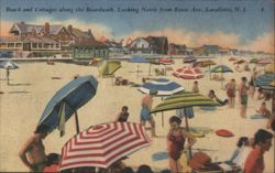 Beach and Cottages along Boardwalk, Lavallette, NJ Postcard