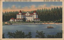 The Commodore Hotel & Country Club on Swan Lake, NY Postcard
