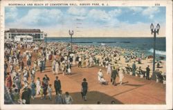Boardwalk and Beach at Convention Hall, Asbury Park, NJ Postcard