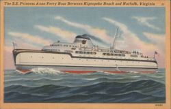 S.S. Princess Anne Ferry Boat Kiptopeke Beach & Norfolk, VA Postcard