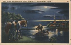 Paul Revere Waiting for Signal from Old North Church Tower Postcard