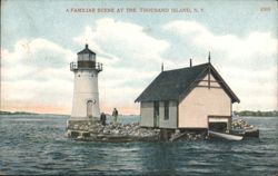 Lighthouse and House, Thousand Island, NY Postcard