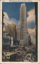 Fifth Avenue, Public Library, Tall Building, Street Scene Postcard