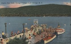 Public Pier, Lake George Village, Lake George, NY Postcard