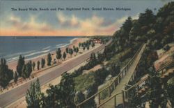 Board Walk, Beach and Pier, Highland Park Postcard