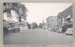 Main and Van Buren Streets, Columbia City, IN Postcard