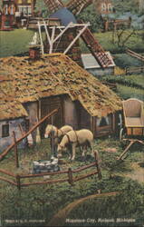 Miniature City, Windmill, Thatched Roof House, Holland, MI Postcard