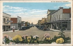 Main Street, Looking South, Newport, OR on Roosevelt Highway Postcard