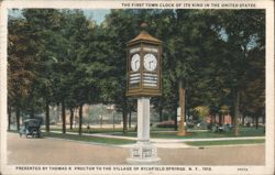 First Town Clock of its Kind, Richfield Springs, NY Postcard