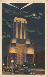 Palmolive Building by Night, Lindbergh Beacon, Chicago Postcard