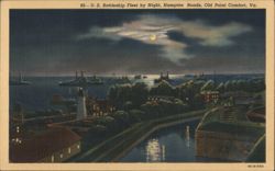 U. S. Battleship Fleet by Night, Hampton Roads, Old Point Comfort Postcard
