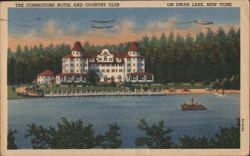 The Commodore Hotel and Country Club on Swan Lake, NY Postcard