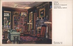 Library, Home of Franklin D. Roosevelt, Painting Postcard