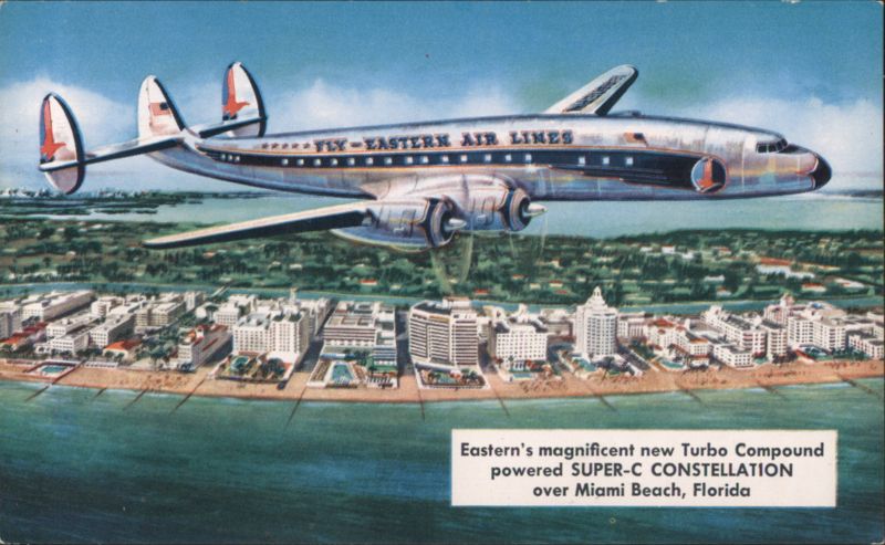 Eastern Air Lines Super-C Constellation over Miami Beach Florida