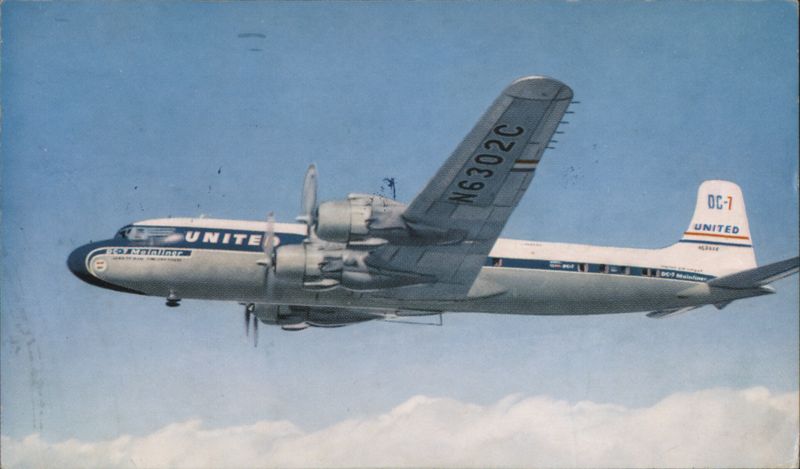 United Air Lines DC-7 Mainliner N6302C in Flight Aircraft